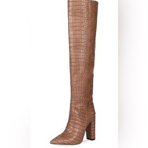 Brown Croc Knee High Women Boots